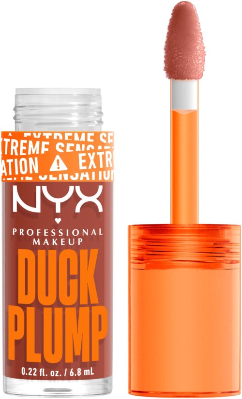 Flüssiger Lippenstift mit leuchtend orange Verpackung und samtartiger Applikator.