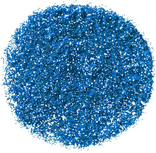 En rund hög av glittrande blå glitterpartiklar. Liten, ljus och glittrande överallt.