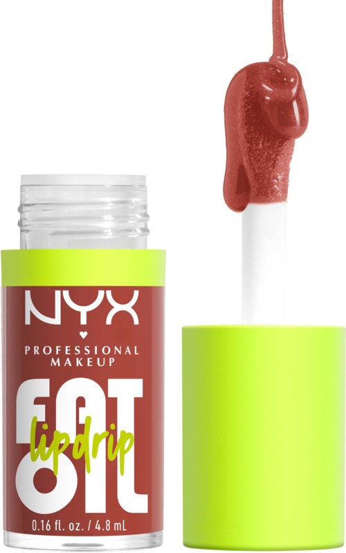 Lippen Gloss von NYX mit einem hellgrünen Deckel, glänzende Flüssigkeit, bereit zum Auftragen.