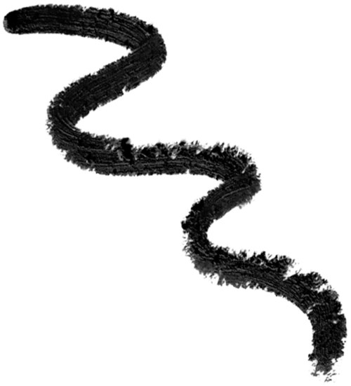 A black, spiral line with a textured, brushstroke appearance on a white background.