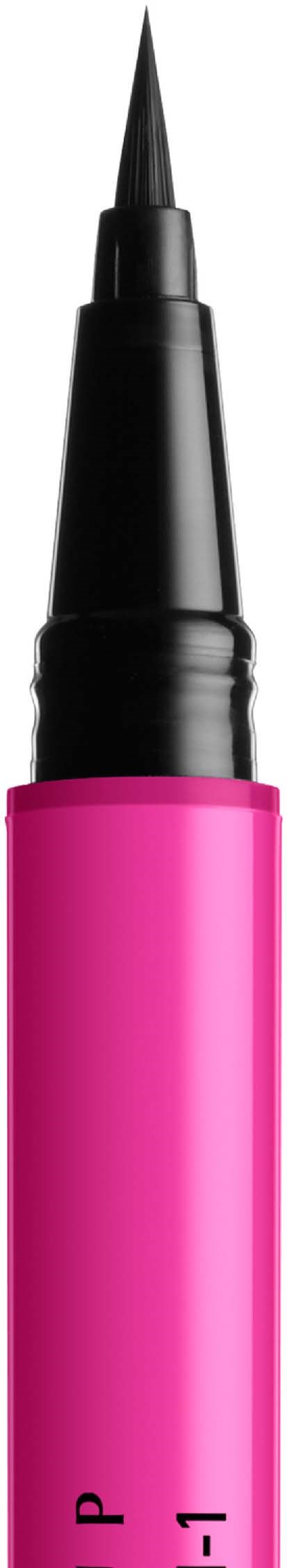 A pink pen with a black tip, used for writing or drawing.