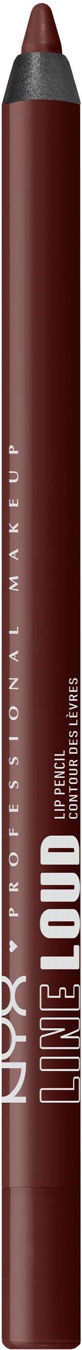 A brown eyeliner pencil with a slanted tip and white text, standing vertically.