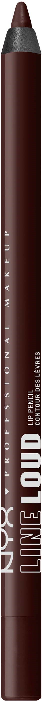 A brown lip liner pencil with a pointed tip and a text label on the side.
