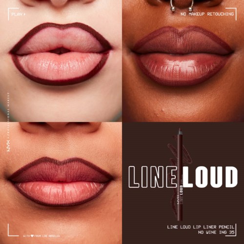 Three sets of lips show different lip liner styles, with variations in color and shape.