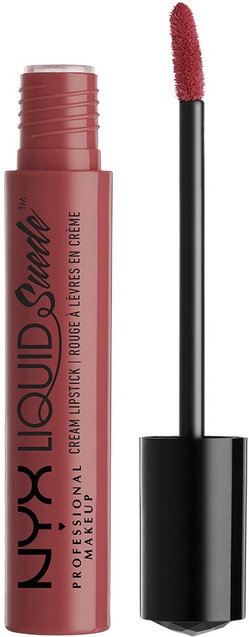 Flytande läppstift med applikator och rosa nyans. Varumärket "NYX PROFESSIONAL MAKEUP" syns.