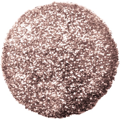Ein funkelnder, glitzernder runder Gegenstand mit roségoldener Farbe und glänzender Oberfläche.