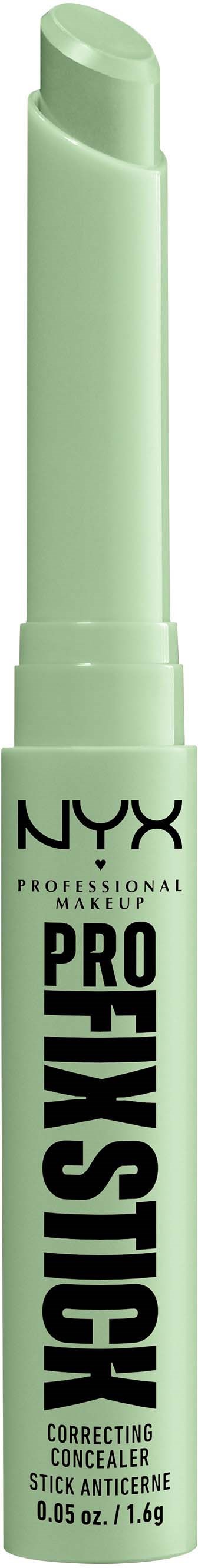 Dies ist ein grüner Korrektur-Concealer-Stift mit schwarzem Text von NYX, genannt Pro Definer, für Make-up.