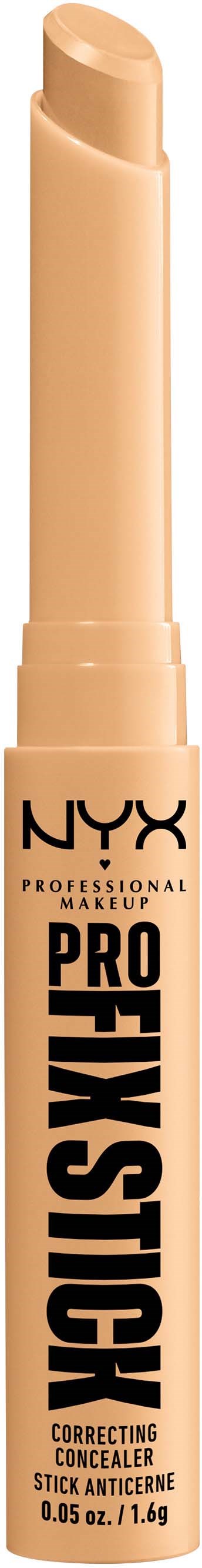 Ein beiger Stift-Concealer mit schwarzem Text, gekennzeichnet NYX Professional Makeup, Pro Contour, korrigierende Concealer.