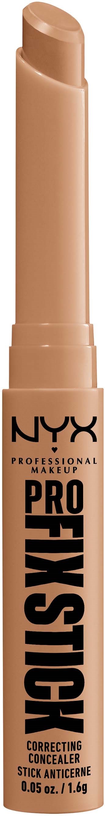 Ein beiger Stift mit gedrehter Spitze, mit der Aufschrift NYX Professional Makeup Pro Stik. Es ist ein Concealer-Stick für die Haut.