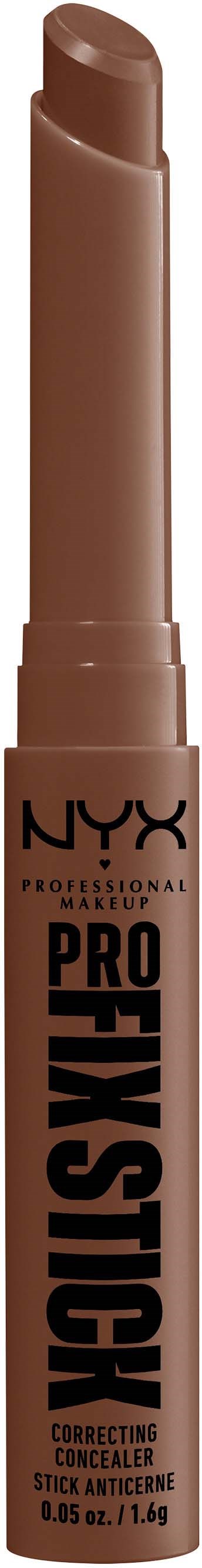 Ein brauner Stick-Concealer mit schwarzen und pinkfarbenen Label, genannt NYX, Pro Foundation, für Make-up-Korrektur.