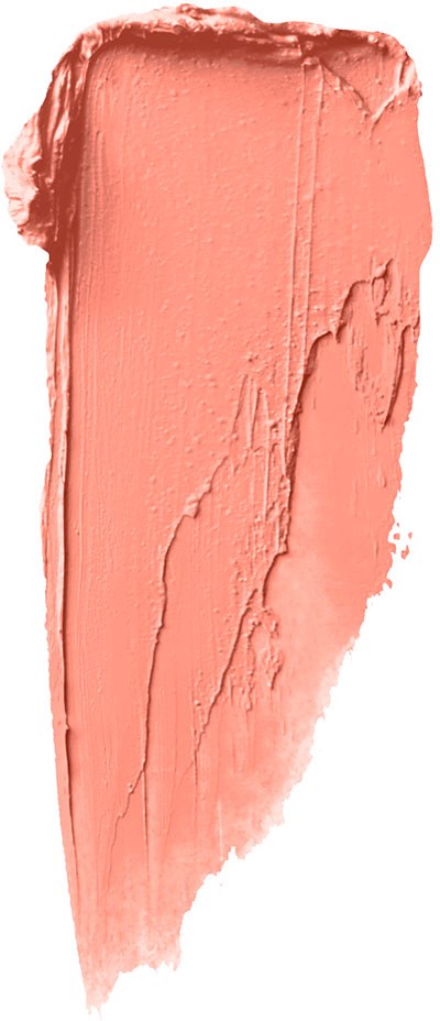 En kladd av persikofärgad kosmetika eller färg med texturerade drag på en vit bakgrund.