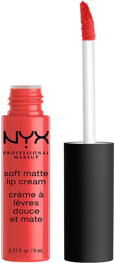 NYX mjuk matt läppcreme med applikator som visar rött läppstift.
