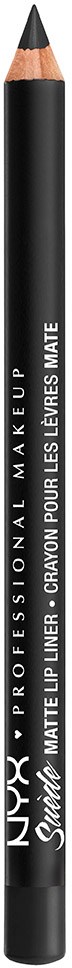 En svart penna med vitt text, märkt NYX, för makeup, märkning som matt läppliner för jämna läppar.