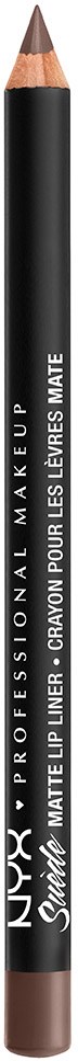 Dies ist ein schwarzer Kosmetikstift, gekennzeichnet mit NYX Professional Makeup, weicher matter Lippenkonturenstift.
