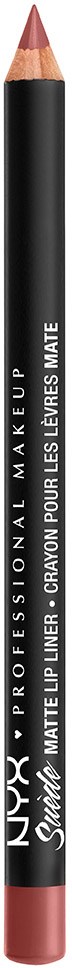 Ein schwarzer Lippenkonturenstift mit pinker Lippenfarbe an der Spitze und weißem Text an der Seite.