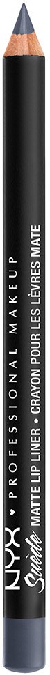 En svart penna med vitt text, märkt NYX Professional Makeup Matte Lip Liner, står upprätt.