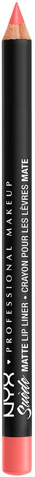 En svart läppkrita med rosa topp, märkt 'NYX Professional Make Up, Matte Lip Liner.'