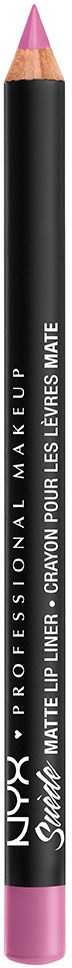 En svart blyertspenna med rosa spets och rosa ände, märkt NYX Professional Makeup Satin Lip Liner.