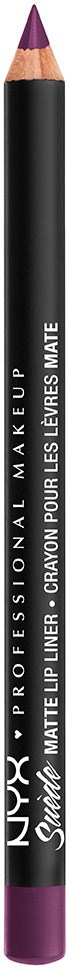 En svart penna med lila topp och vitt text, märkt NYX Professional Makeup Matte Lip Liner.