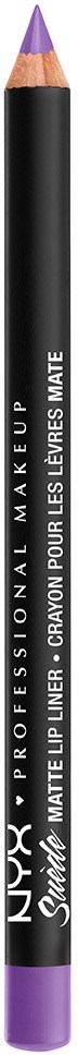 En kosmetpenna i svart och lila med NYX Professional Makeup-märke, matt läppkontur, med lila spets.
