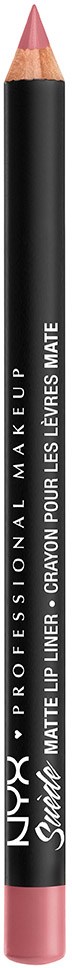 Een zwarte potlood met roze punt en roze onderkant, met witte tekst voor make-up en lippenstift.