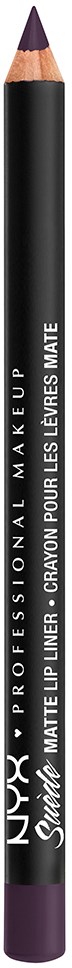 En svart och lila eyelinerpenna med vit text, märkt 'NYX Professional Make Up' och 'Matte Lip Liner'