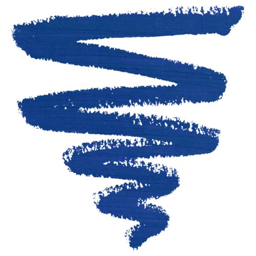 Ett blått, spiralformat pensstreck med en grov textur, slutande i en kurva. Det är abstrakt och konstnärligt.