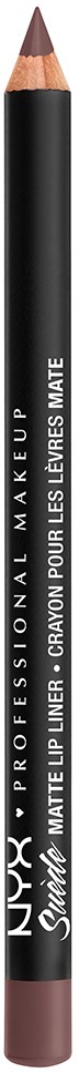 En svart ögonbrynspenna med vit text, märket NUXY, märkt 'Professional Make Up' och 'Matte Lip Liner'.