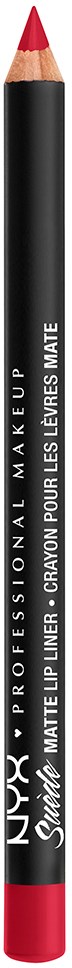 Rode en zwarte liplinerpotlood met witte tekst, van NYX Professional Makeup, matte afwerking.