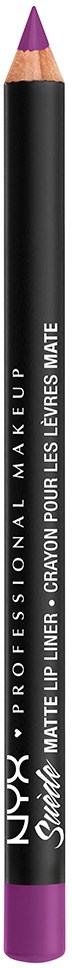 En lila och svart läppenna med märkning "NYX Professionals Make Up Matte Lip Liner" för smink.
