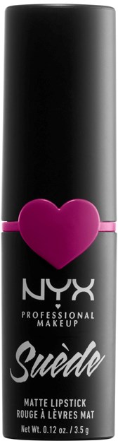 A black lipstick tube with a pink heart and the NYX logo, labeled as matte lipstick.