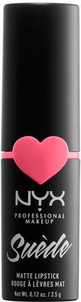 En svart NYX matläppstift med en rosa hjärtband och silvertext, märkt 'Stay Matt' för läppar.