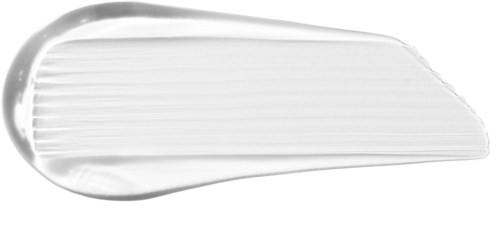 Een witte plastic spatula met een lange handgreep en een plat, schuin blad.