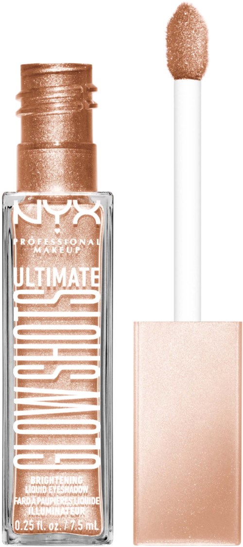 Ein flüssiger Highlighter mit beiger Farbe und einem weißen Applikatorstift. Die Flasche ist durchsichtig und zeigt das Produkt.