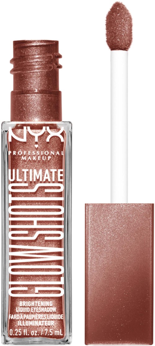 Lippen Gloss Tube mit Applikator, beschriftet NYX Ultimate Shine, in brauner Farbe.