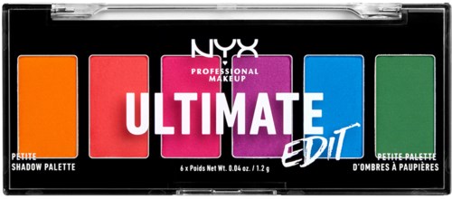 Värikäs NYX Ultimate Edit luomiväripaletti, jossa on kuusi sävyä mustassa kotelossa.