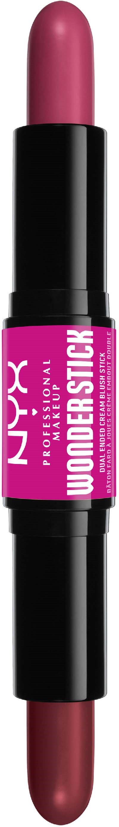 Ein doppelseitiger Lippenstift in Pink und Mauve, mit Bezeichnung NYX Wonder Stick, für Make-up.