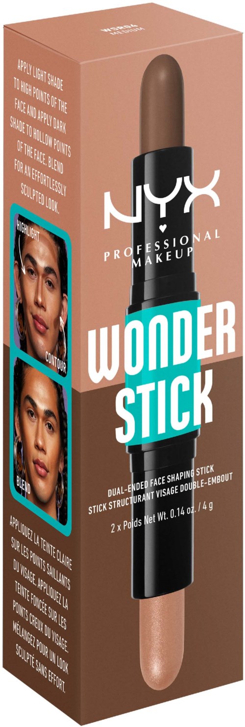 The box shows a makeup product called NYX Wonder Stick for contouring and highlighting on the face.