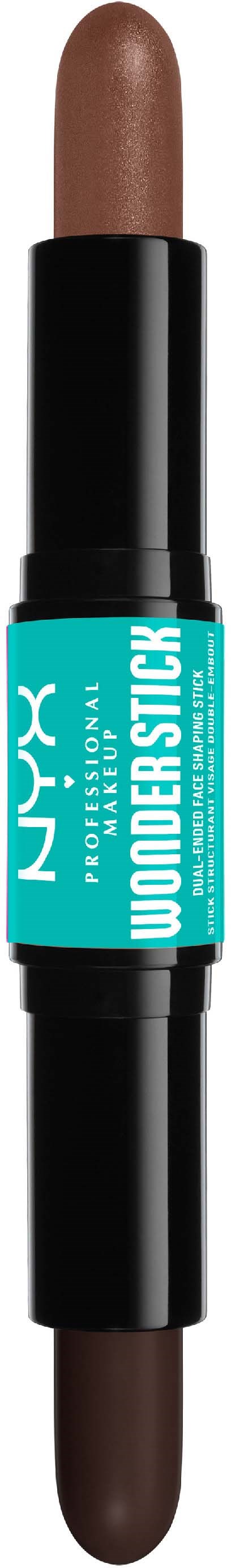 Double-ended brown makeup stick with NYX Wonder Stick label in teal and white.