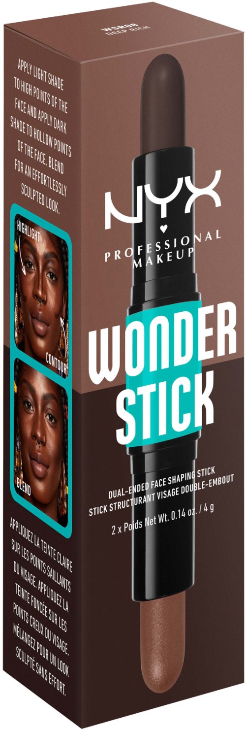 A box of NYX Wonder Stick for face contouring. The box shows a model with makeup and product details.