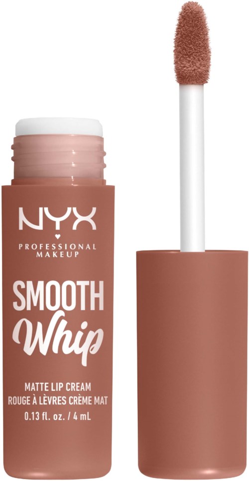 Nude-Lippenstiftbehälter mit NYX Smooth Whip Matte Lip Cream und Applikator.