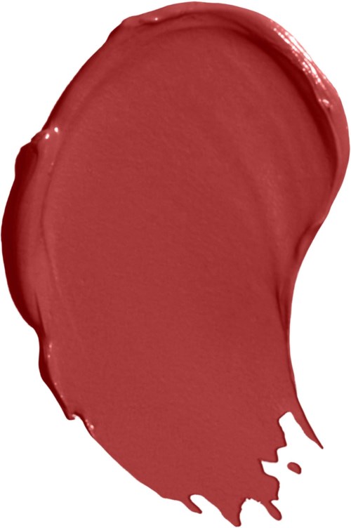 A smear of reddish lipstick or paint on a white background with a rounded shape.