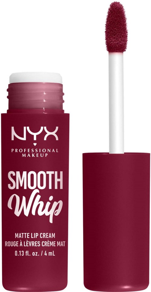 Ein NYX-Matt-Lippencreme mit Schwammapplikator. Die Tube ist dunkelrosa mit weißen Text.