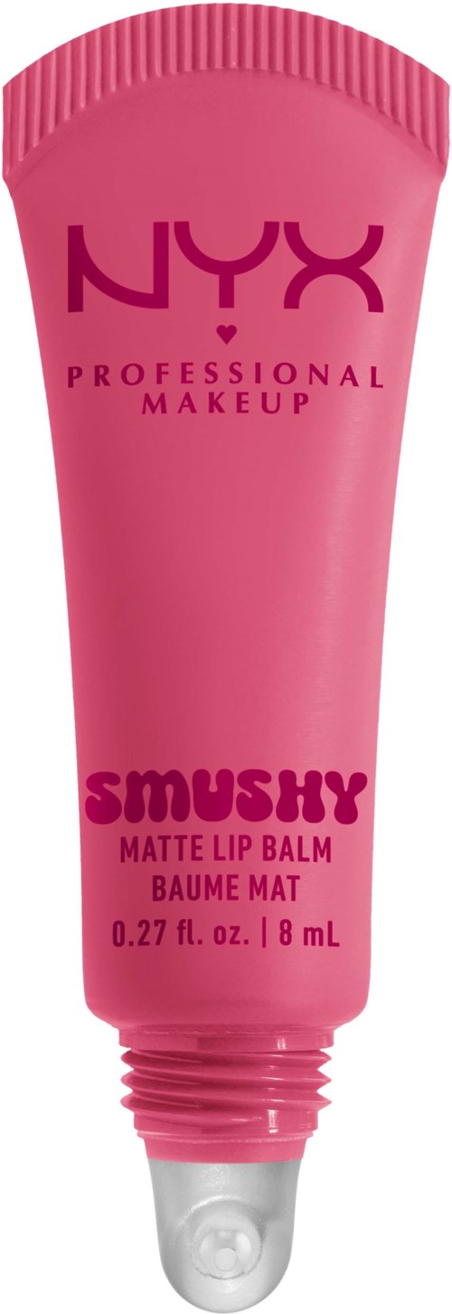 Roze tube van NYX Smushy Matte Lip Balm, bevat 0,27 fl oz (8 mL).