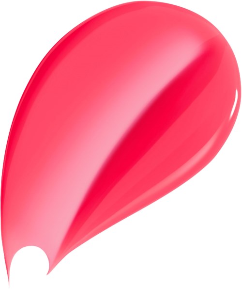 En nära bild av glansigt rosa läppstiftsmärke på en vit bakgrund.