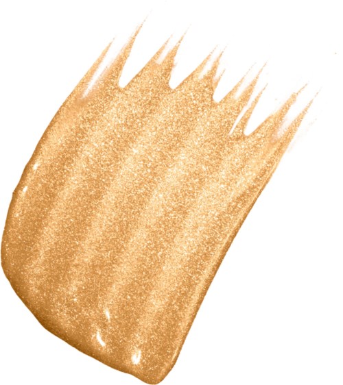 Ein großer, unregelmäßiger goldfarbener Pinselstrich mit strukturierter, glitzernder Oberfläche.