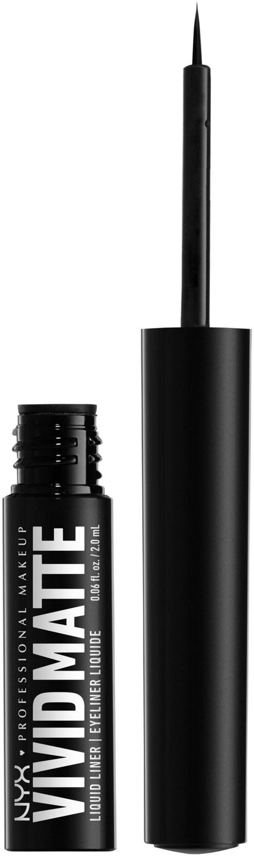 En svart flytande eyeliner med märkets namn "WIDIMATE" och en spetsig penselspets.