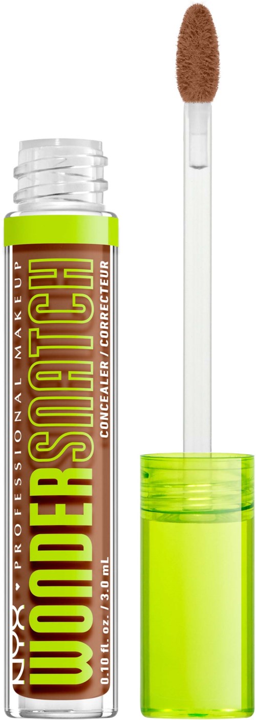 Ljusgul läppglansrör med texten 'Wondergloss' och 'NYX' på etiketten, och ett applikatorspets.