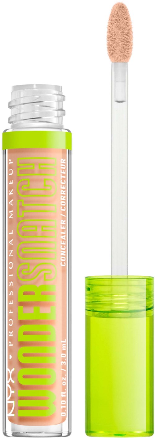 Ljusgul läppglansrör med genomskinligt lock och applicator. Text på röret lyder NYX PROFESSIONAL MAKEUP WANDERLOST.