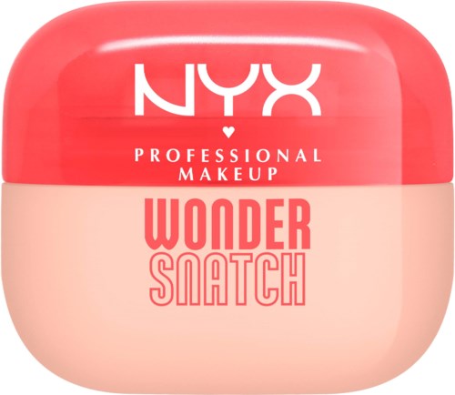 A jar of NYX Wonder Snatch makeup with a pink lid and light pink body, labeled for professional use.